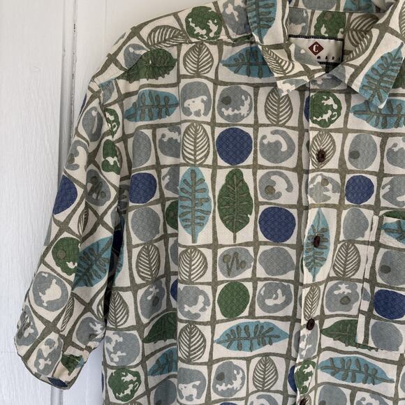 Vintage Chiamare Shirt Mens L Loop Collar SS Green Geometric Abstract Print - Picture 4 of 10